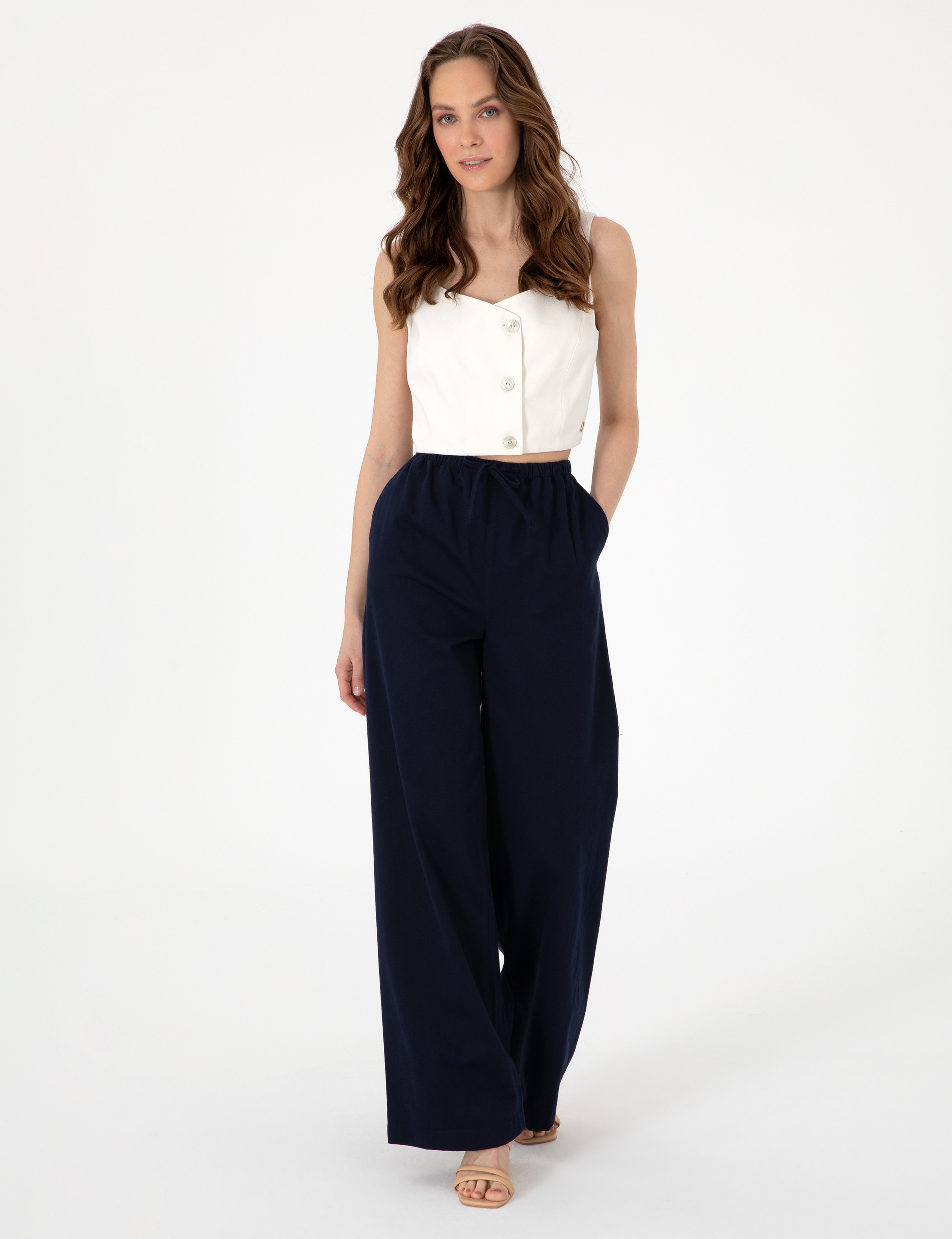Lacivert Yüksek Bel Loose Fit Pantolon - Image 3