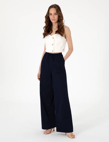 Lacivert Yüksek Bel Loose Fit Pantolon