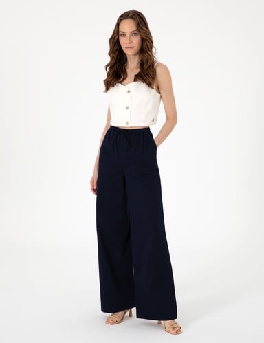 Lacivert Yüksek Bel Loose Fit Pantolon