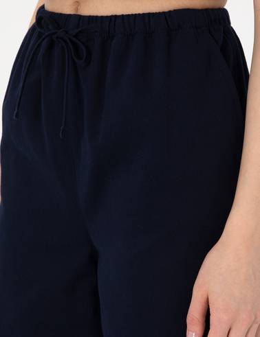 Lacivert Yüksek Bel Loose Fit Pantolon