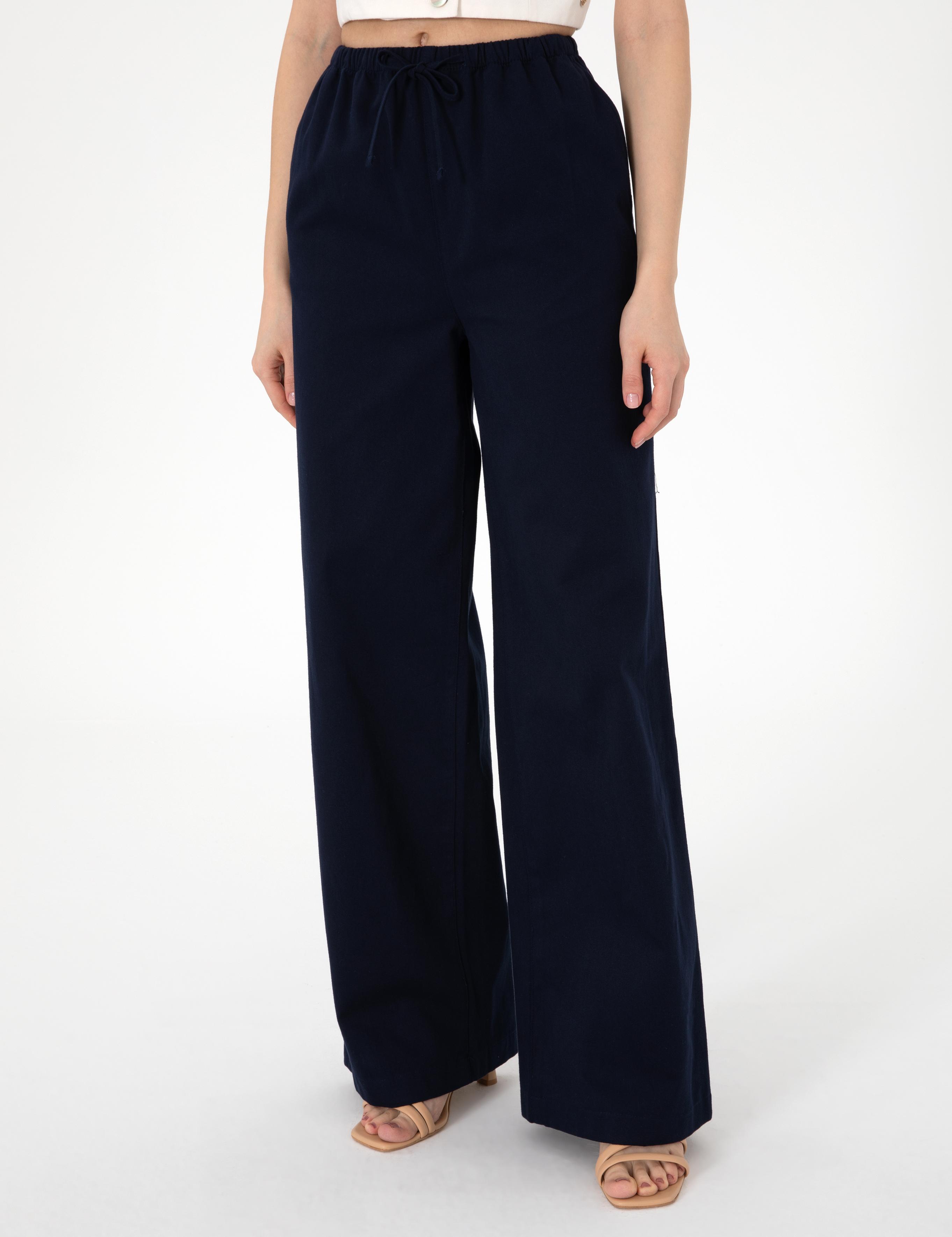 Lacivert Yüksek Bel Loose Fit Pantolon