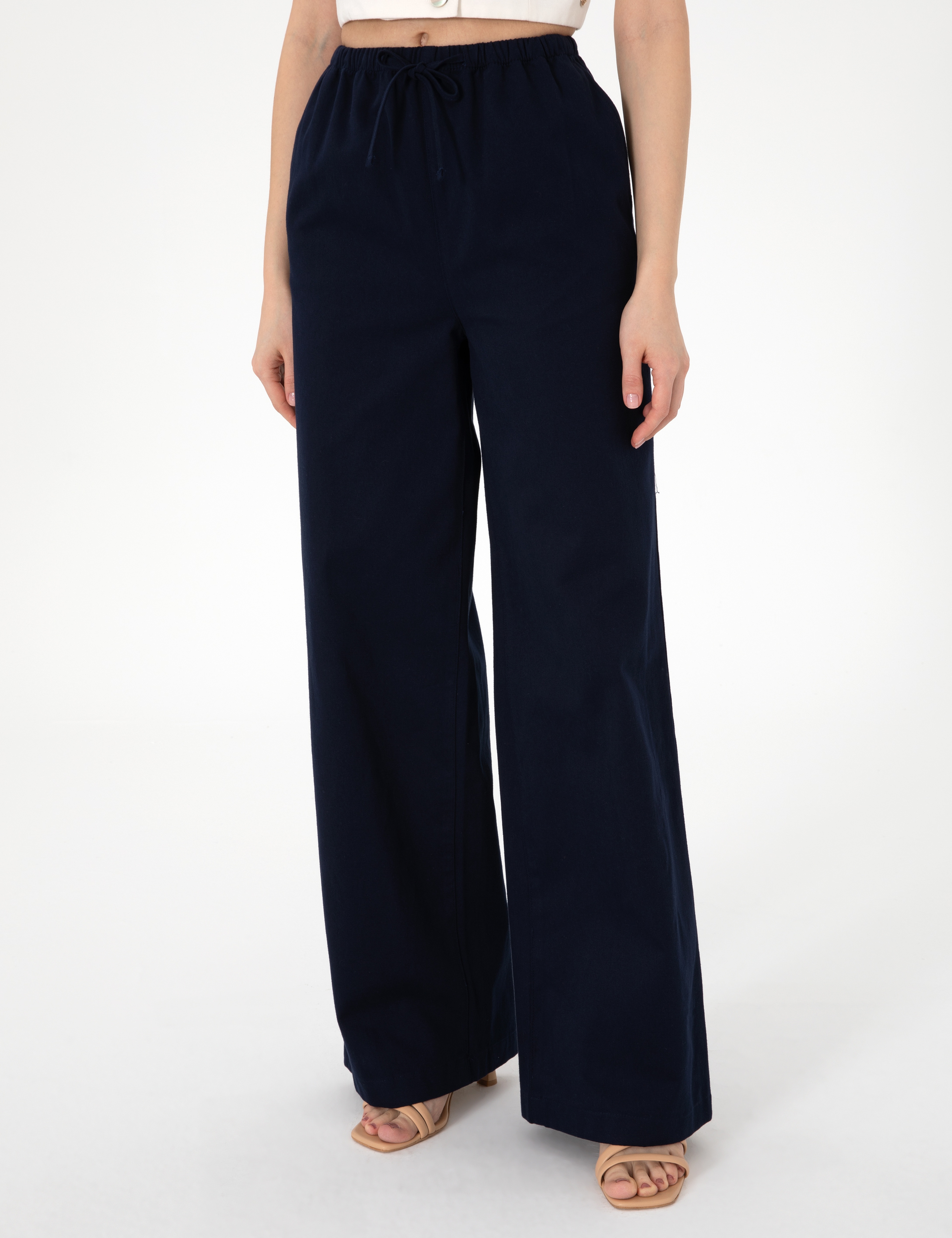 Lacivert Yüksek Bel Loose Fit Pantolon - Image 2