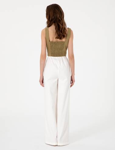 Beyaz Yüksek Bel Loose Fit Pantolon