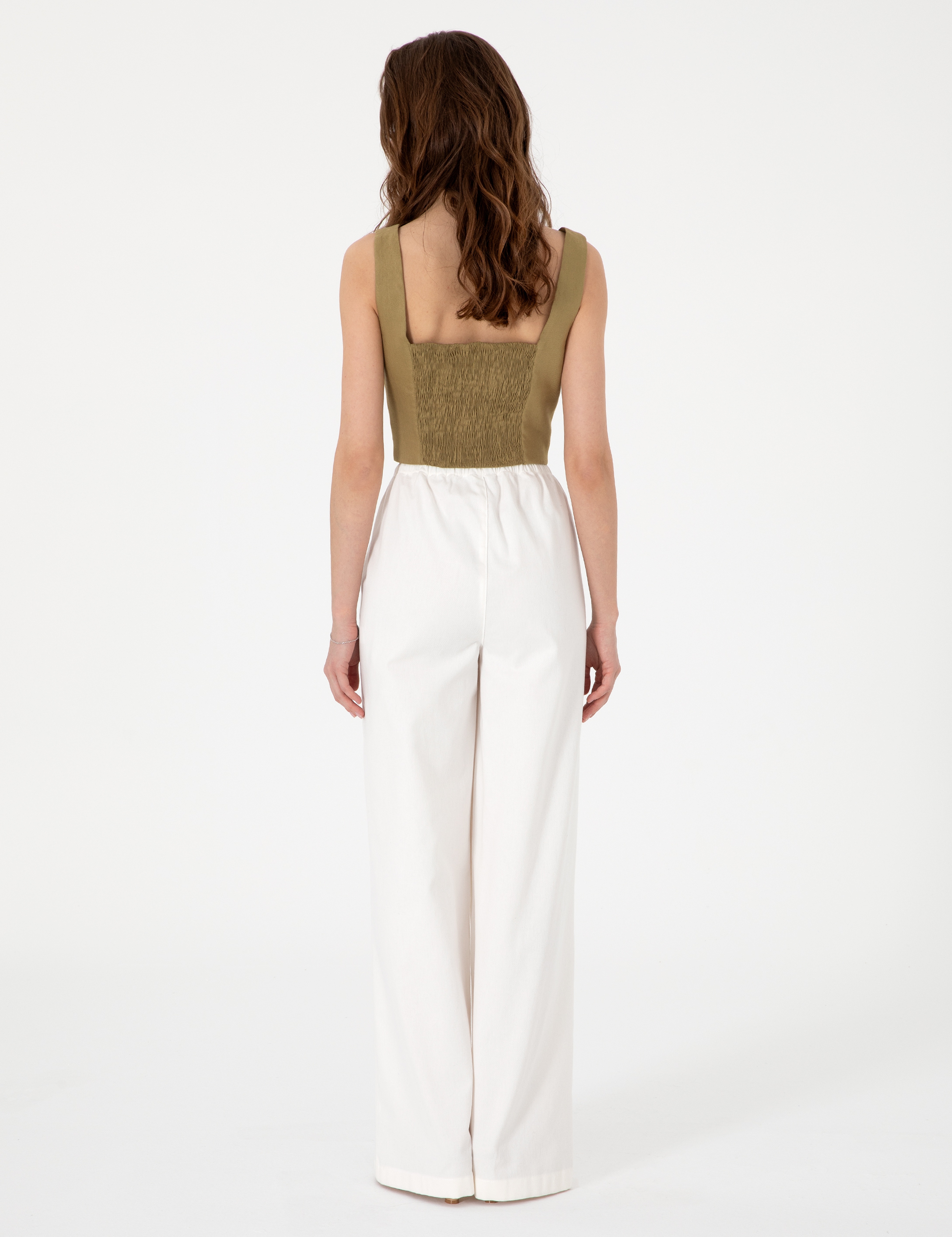 Beyaz Yüksek Bel Loose Fit Pantolon - Image 4