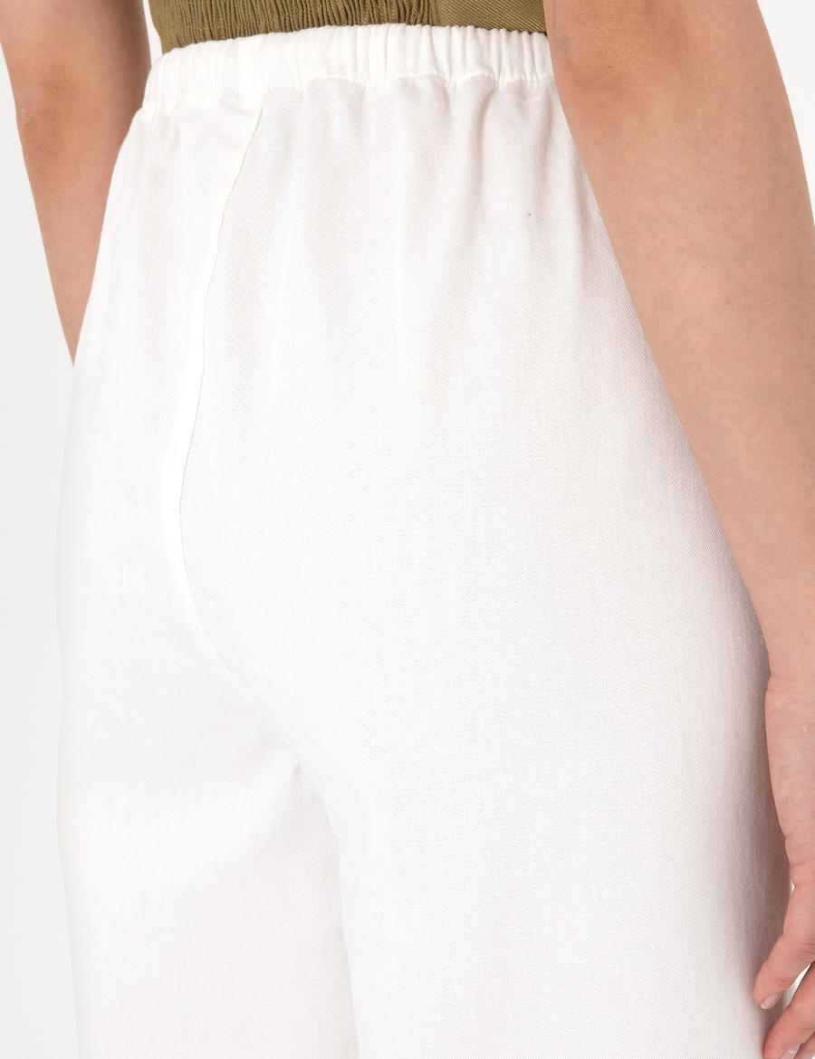 Beyaz Yüksek Bel Loose Fit Pantolon