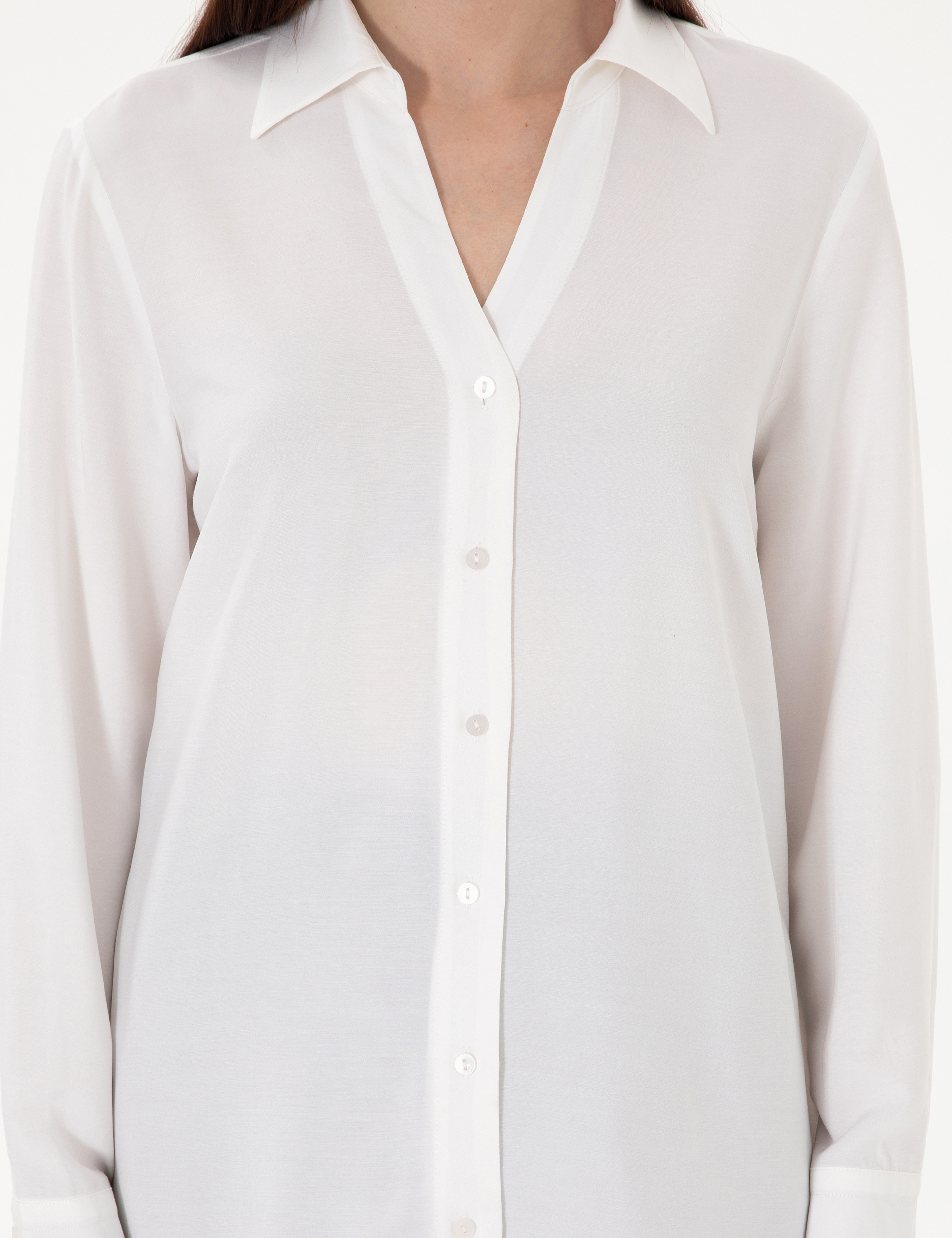 Beyaz Comfort Fit Uzun Kollu Gömlek - Image 6