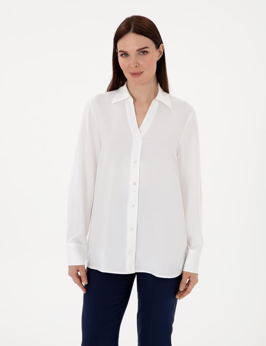 Beyaz Comfort Fit Uzun Kollu Gömlek