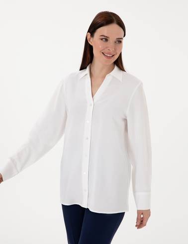 Beyaz Comfort Fit Uzun Kollu Gömlek