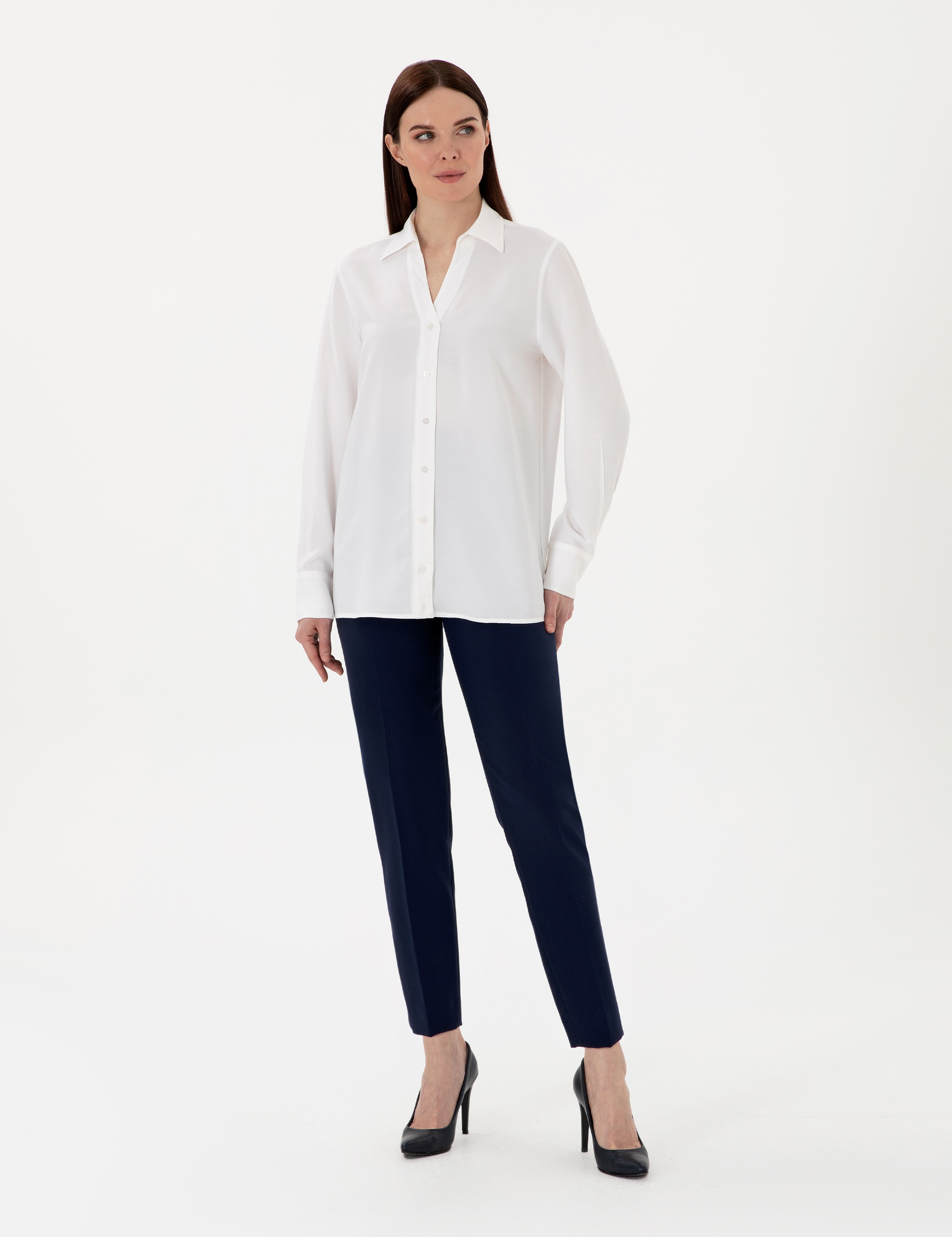 Beyaz Comfort Fit Uzun Kollu Gömlek - Image 4