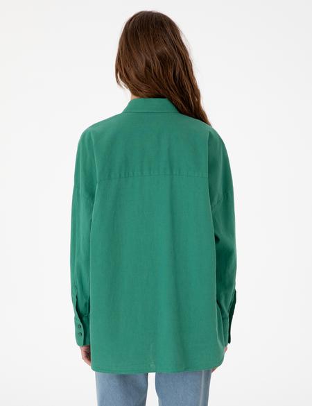 Zümrüt Oversize Keten Karışımlı Uzun Kollu Gömlek - 50313128054