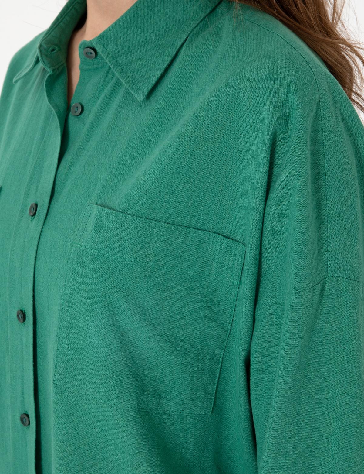 Zümrüt Oversize Keten Karışımlı Uzun Kollu Gömlek - 50313128054