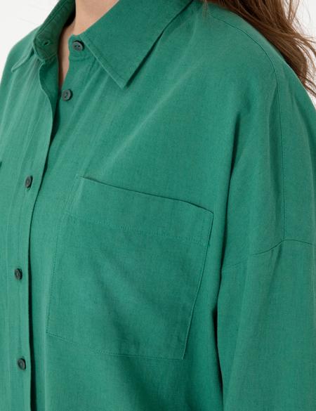 Zümrüt Oversize Keten Karışımlı Uzun Kollu Gömlek - 50313128054