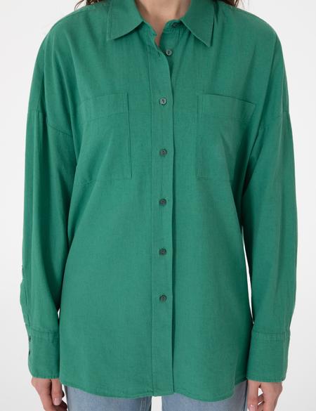 Zümrüt Oversize Keten Karışımlı Uzun Kollu Gömlek - 50313128054