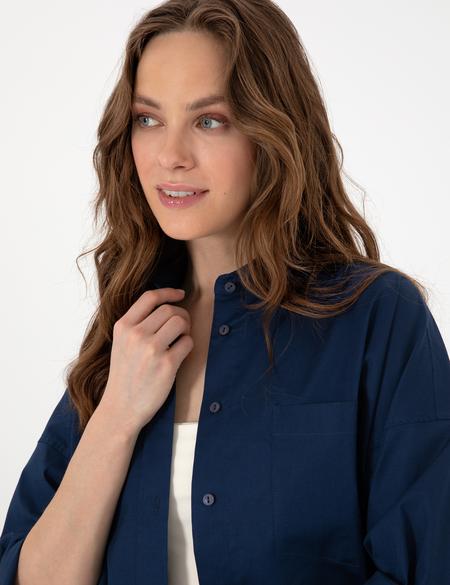 Lacivert Oversize Uzun Kollu Gömlek - 50313596017