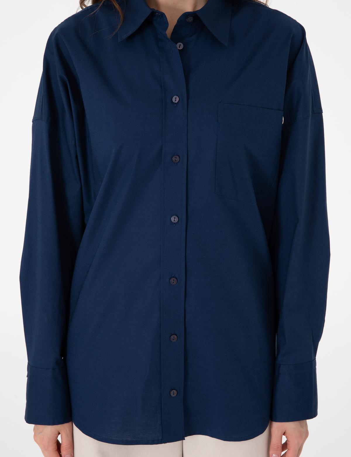 Lacivert Oversize Uzun Kollu Gömlek - 50313596017
