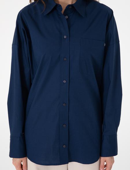 Lacivert Oversize Uzun Kollu Gömlek - 50313596017
