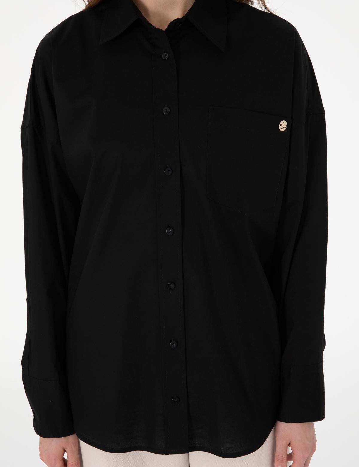 Siyah Oversize Uzun Kollu Gömlek - 50313596010