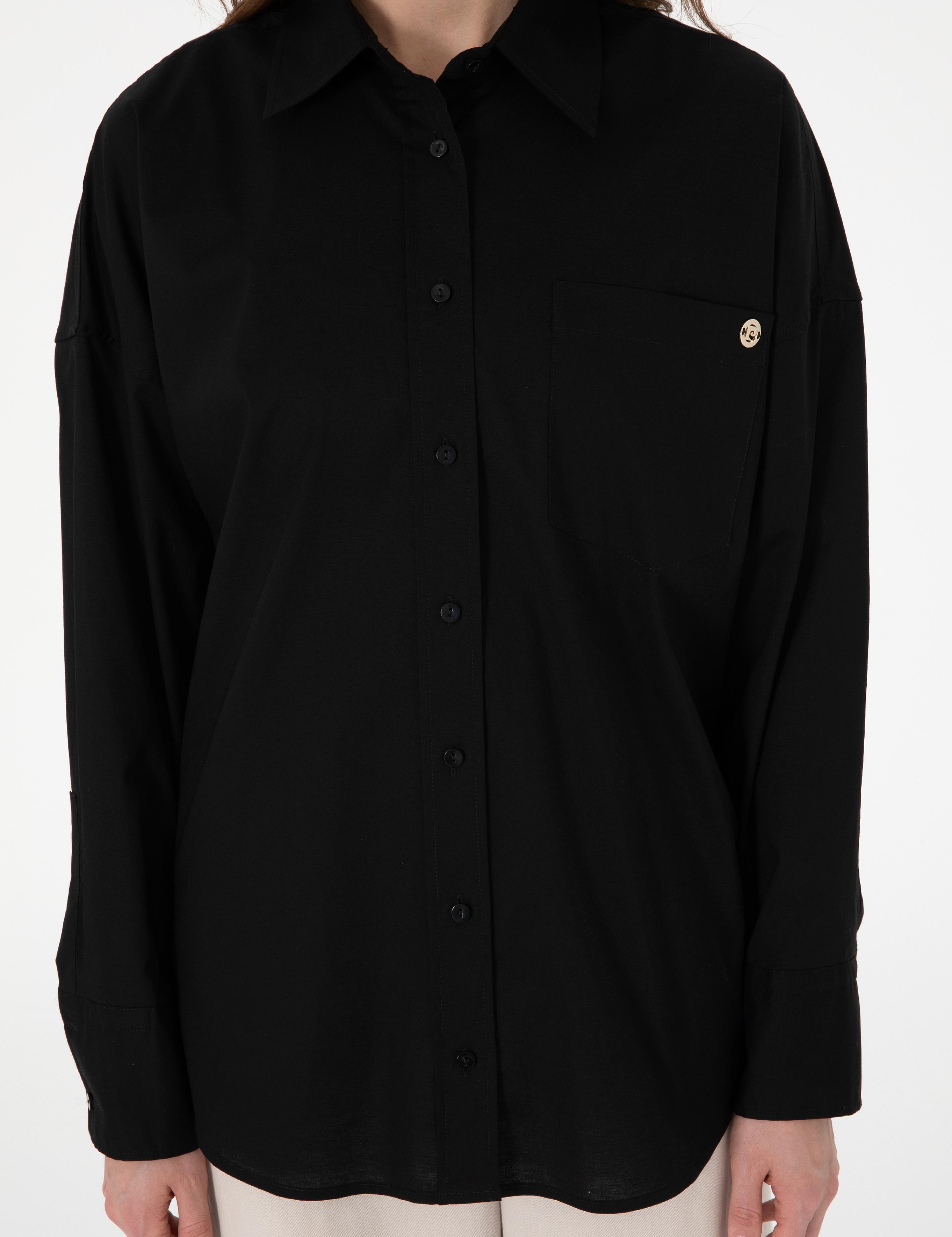 Siyah Oversize Uzun Kollu Gömlek