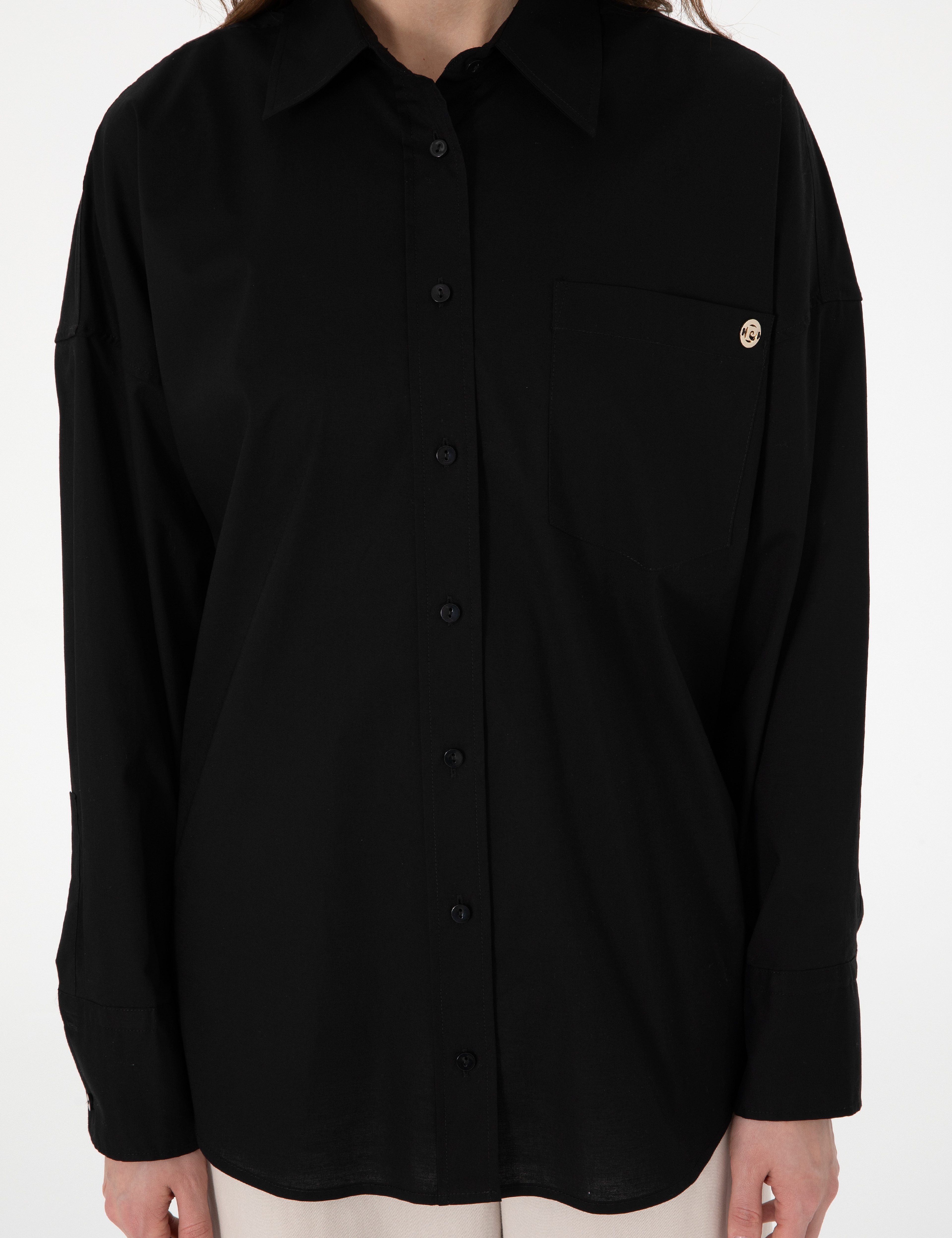 Siyah Oversize Uzun Kollu Gömlek - Image 6