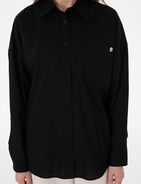 Siyah Oversize Uzun Kollu Gömlek - 50313596010
