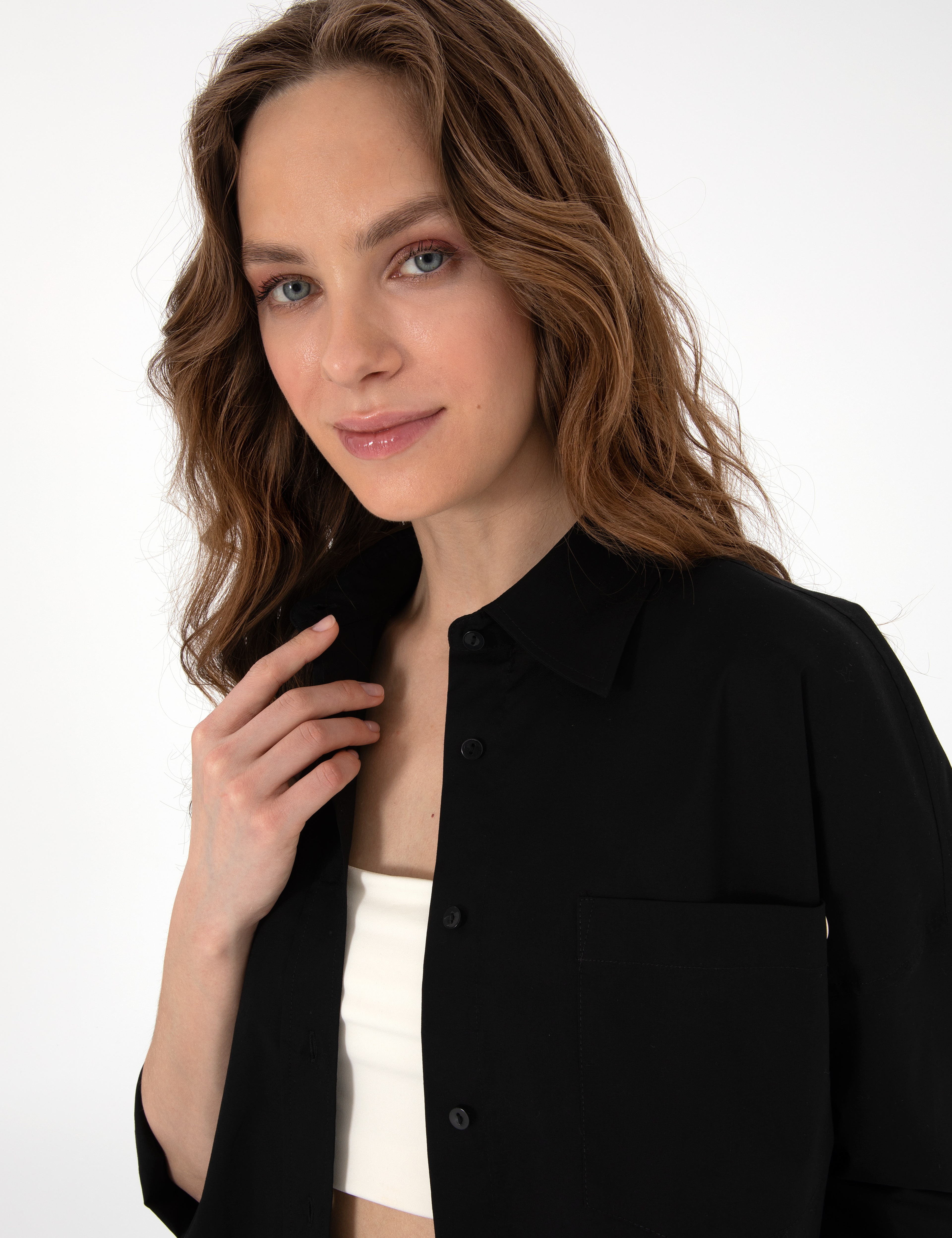 Siyah Oversize Uzun Kollu Gömlek - Image 2
