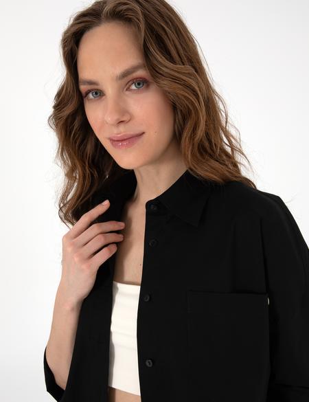 Siyah Oversize Uzun Kollu Gömlek - 50313596010