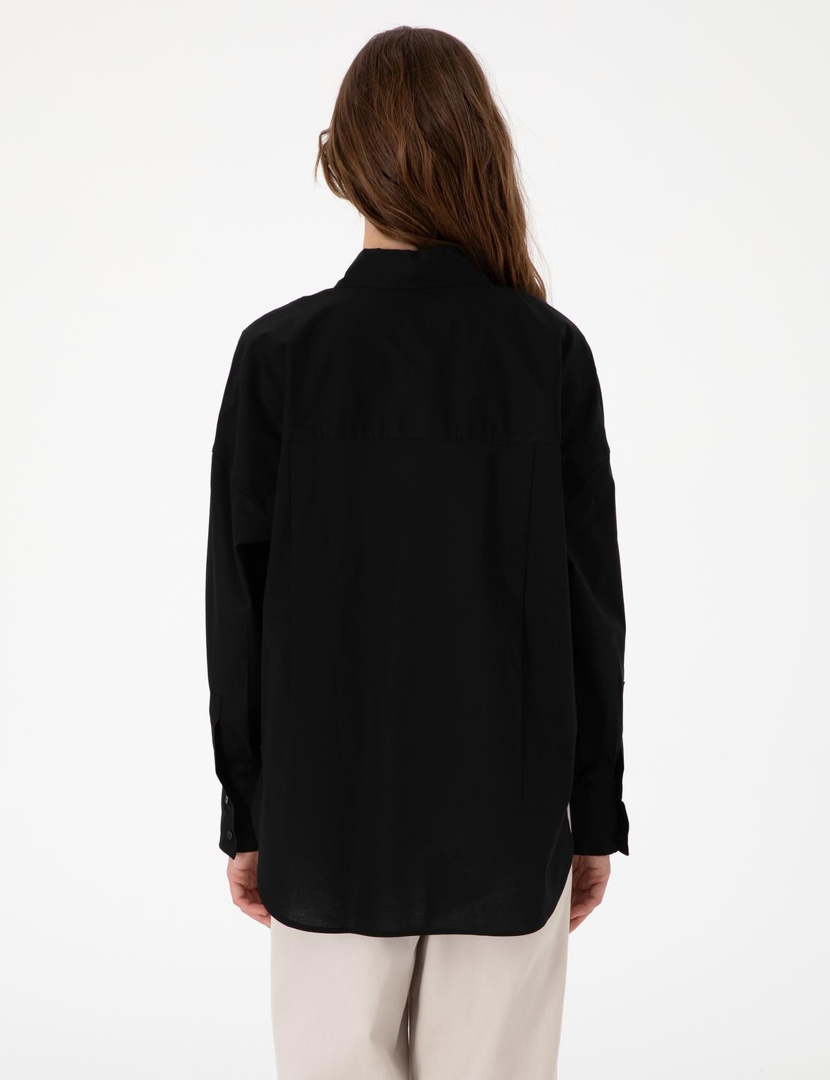 Siyah Oversize Uzun Kollu Gömlek - 50313596010