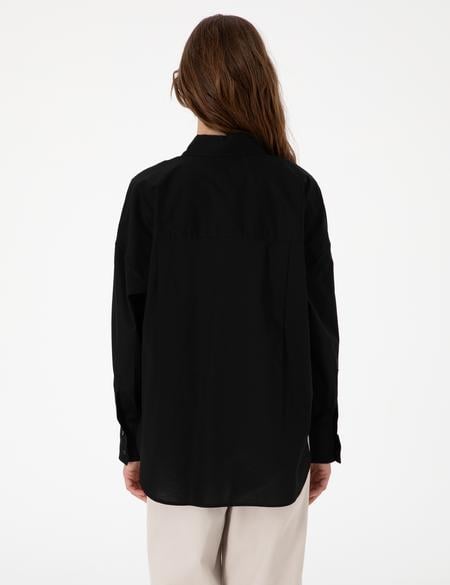 Siyah Oversize Uzun Kollu Gömlek - 50313596010