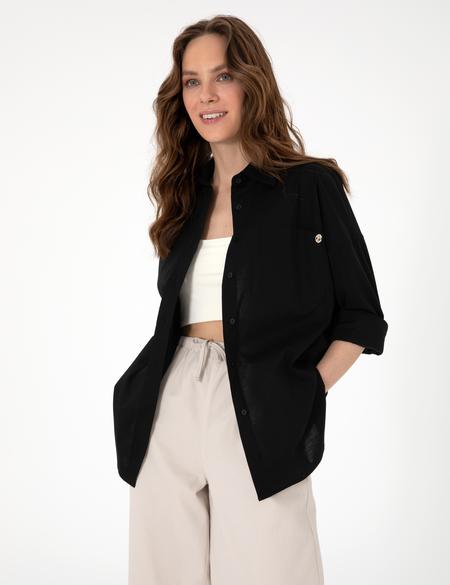 Siyah Oversize Uzun Kollu Gömlek - 50313596010