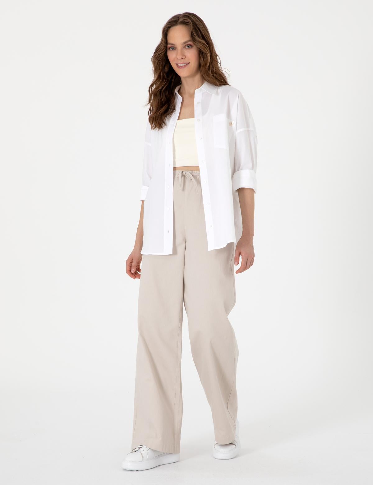 Beyaz Oversize Uzun Kollu Gömlek - 50313596005