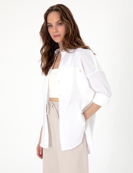 Beyaz Oversize Uzun Kollu Gömlek - 50313596005