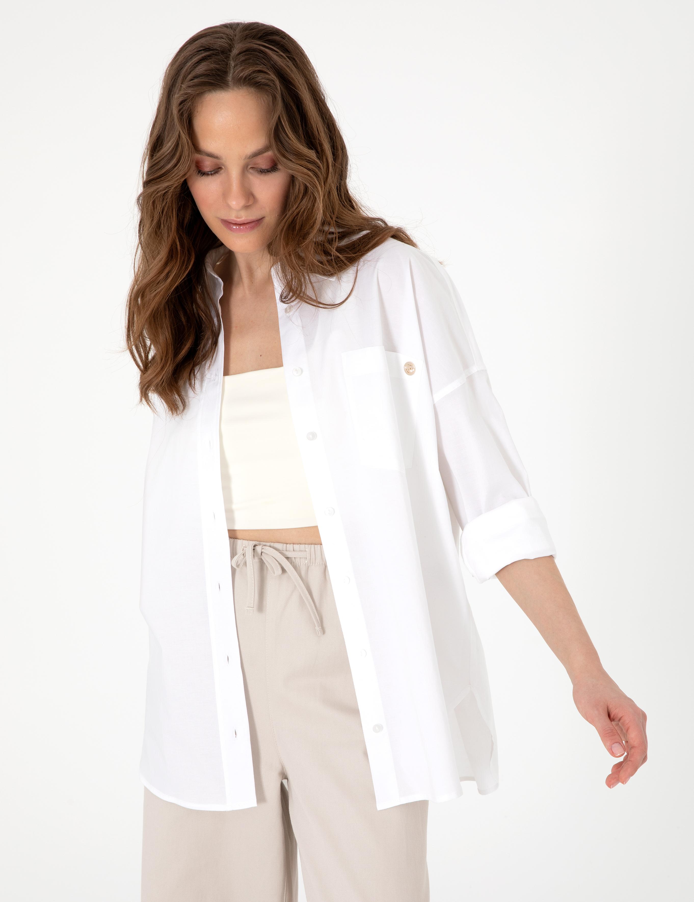 Beyaz Oversize Uzun Kollu Gömlek