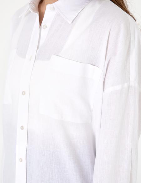 Beyaz Oversize Keten Karışımlı Uzun Kollu Gömlek - 50313128002