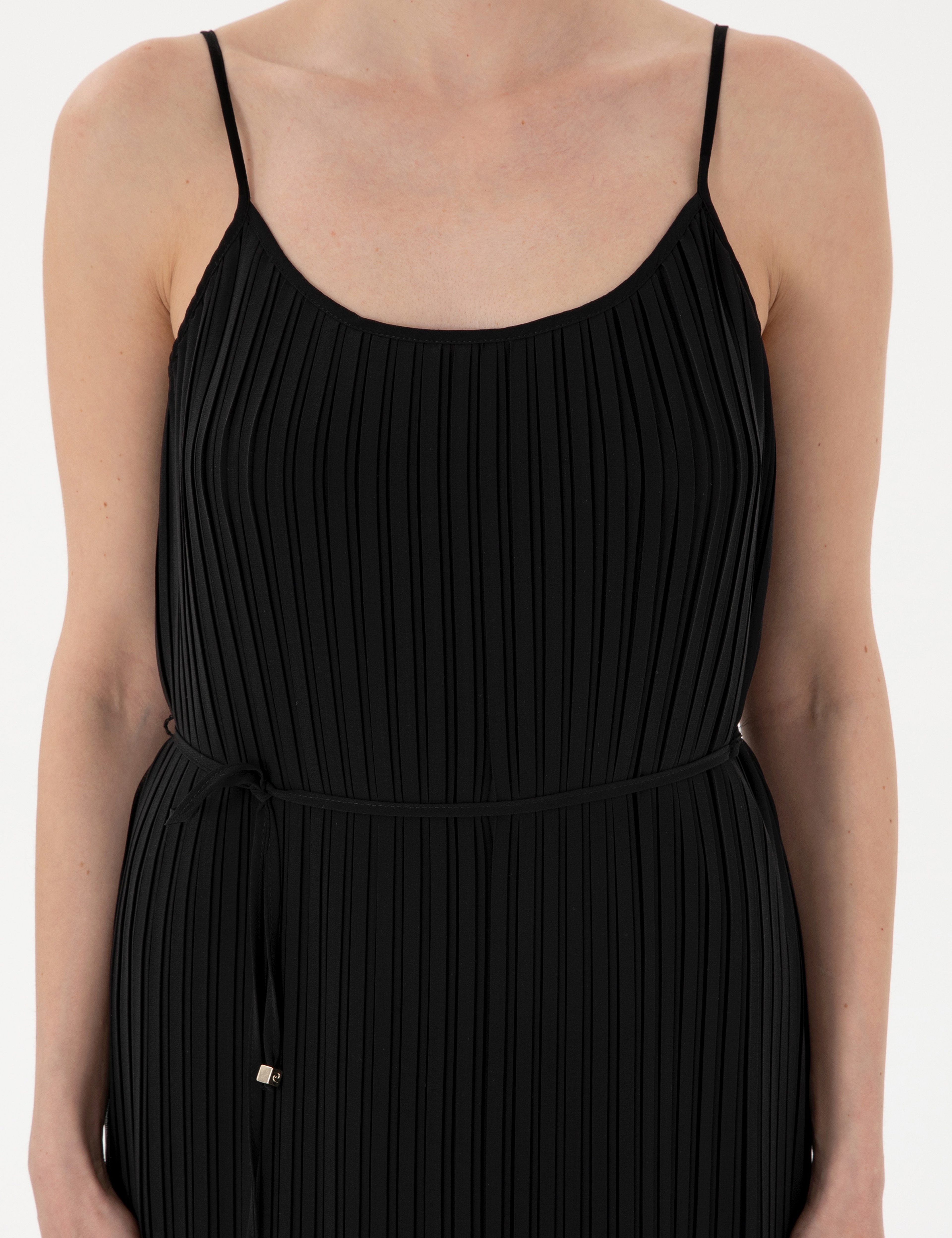 Siyah Regular Fit Dokuma Elbise - Image 5