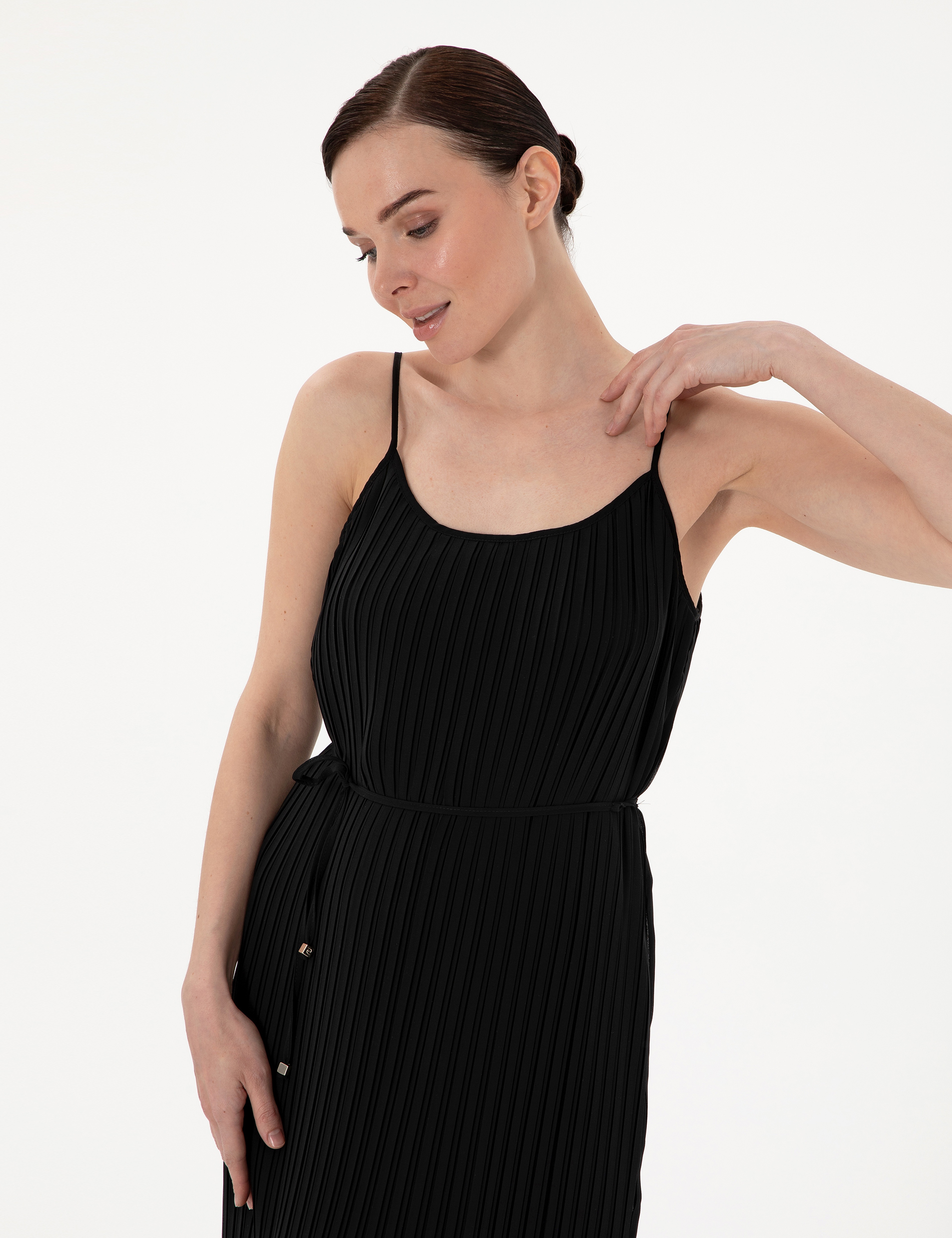 Siyah Regular Fit Dokuma Elbise - Image 2