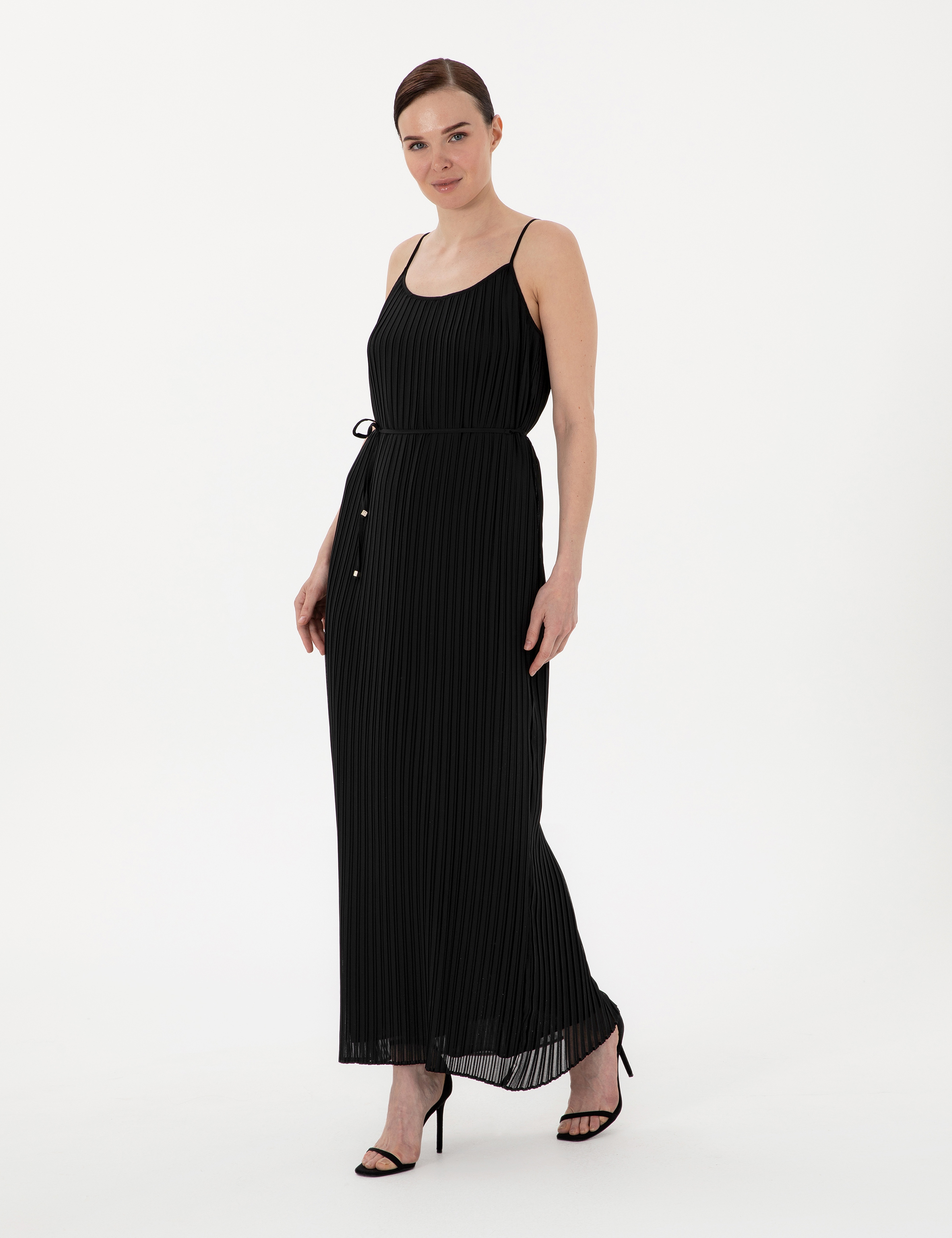Siyah Regular Fit Dokuma Elbise - Image 1