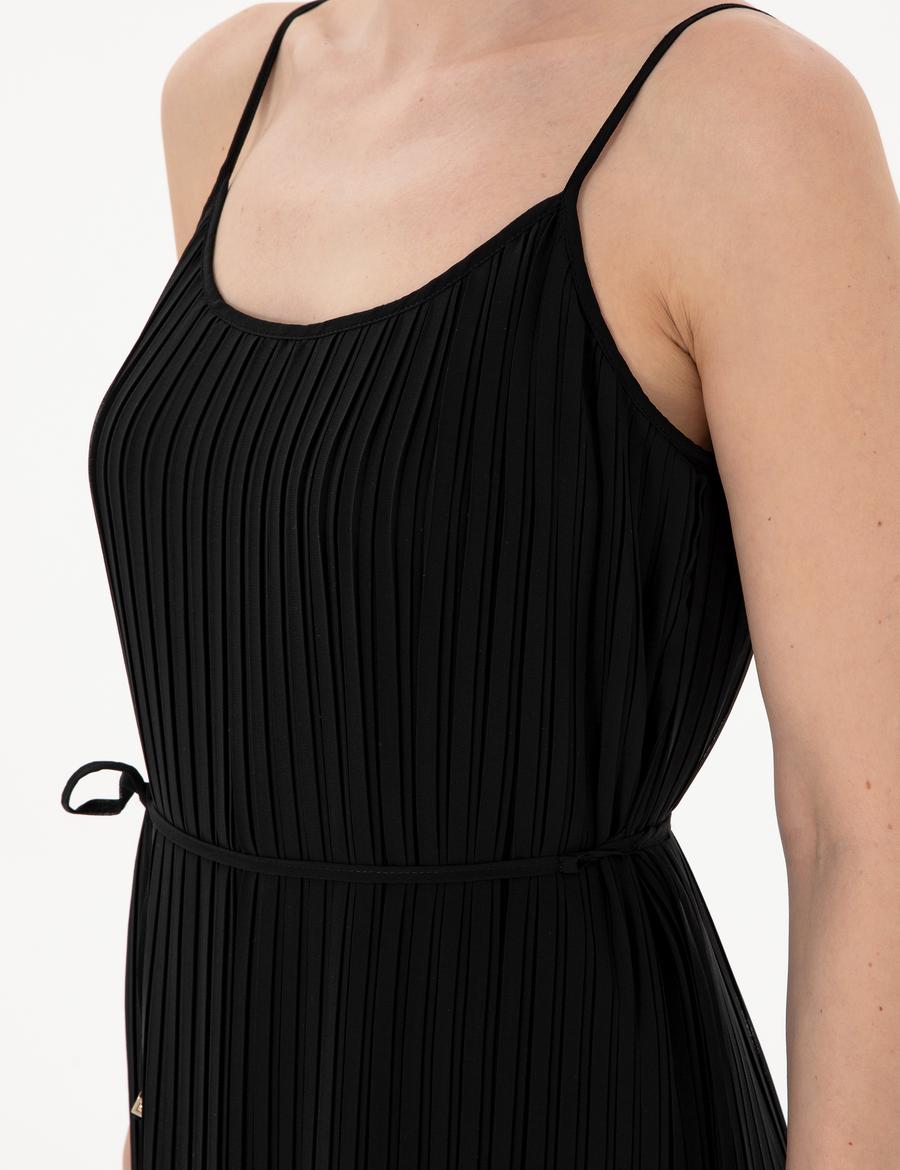 Siyah Regular Fit Dokuma Elbise