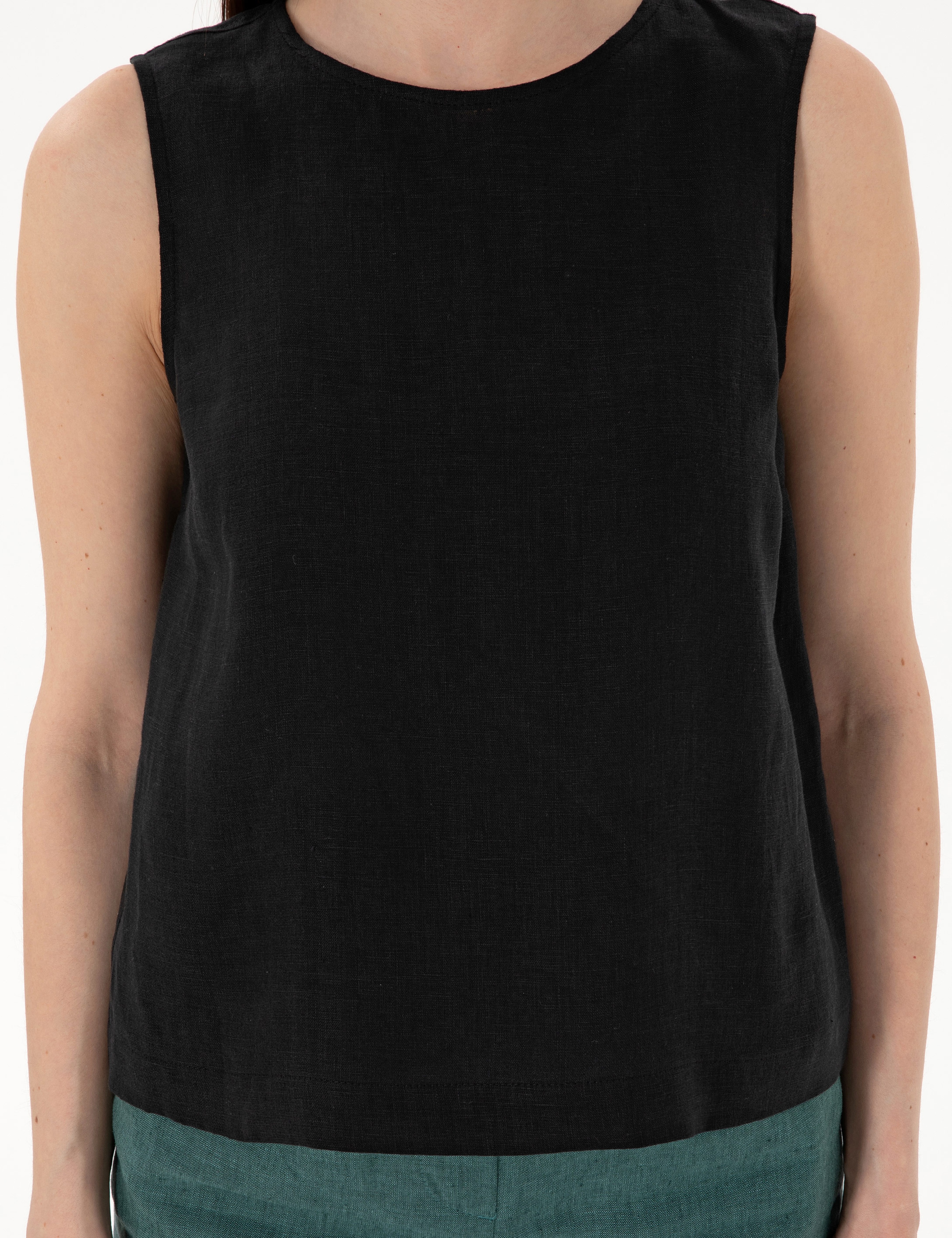 Siyah Regular Fit Keten Bluz - Image 6