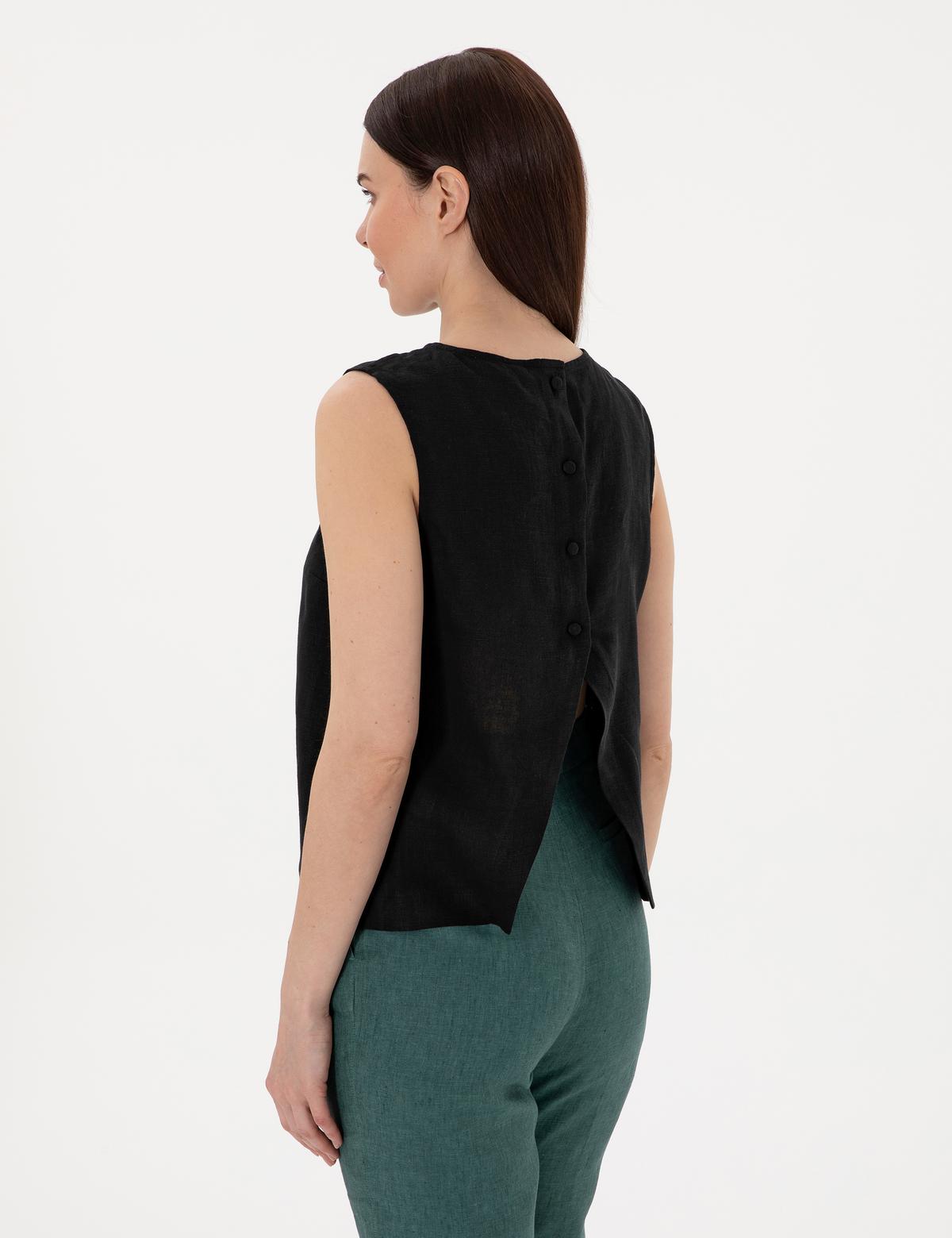 Siyah Regular Fit Keten Bluz - 50309346005