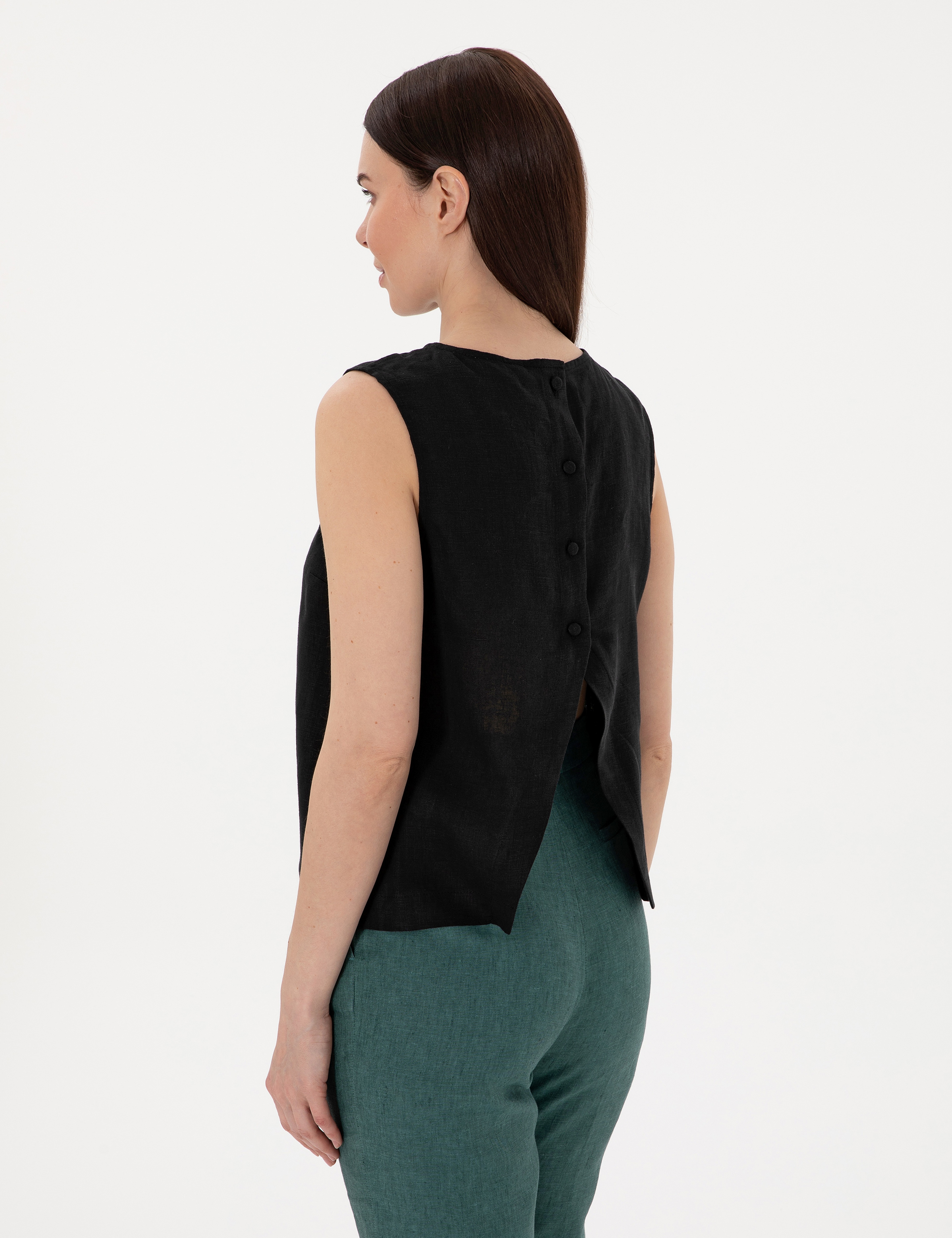 Siyah Regular Fit Keten Bluz - Image 5