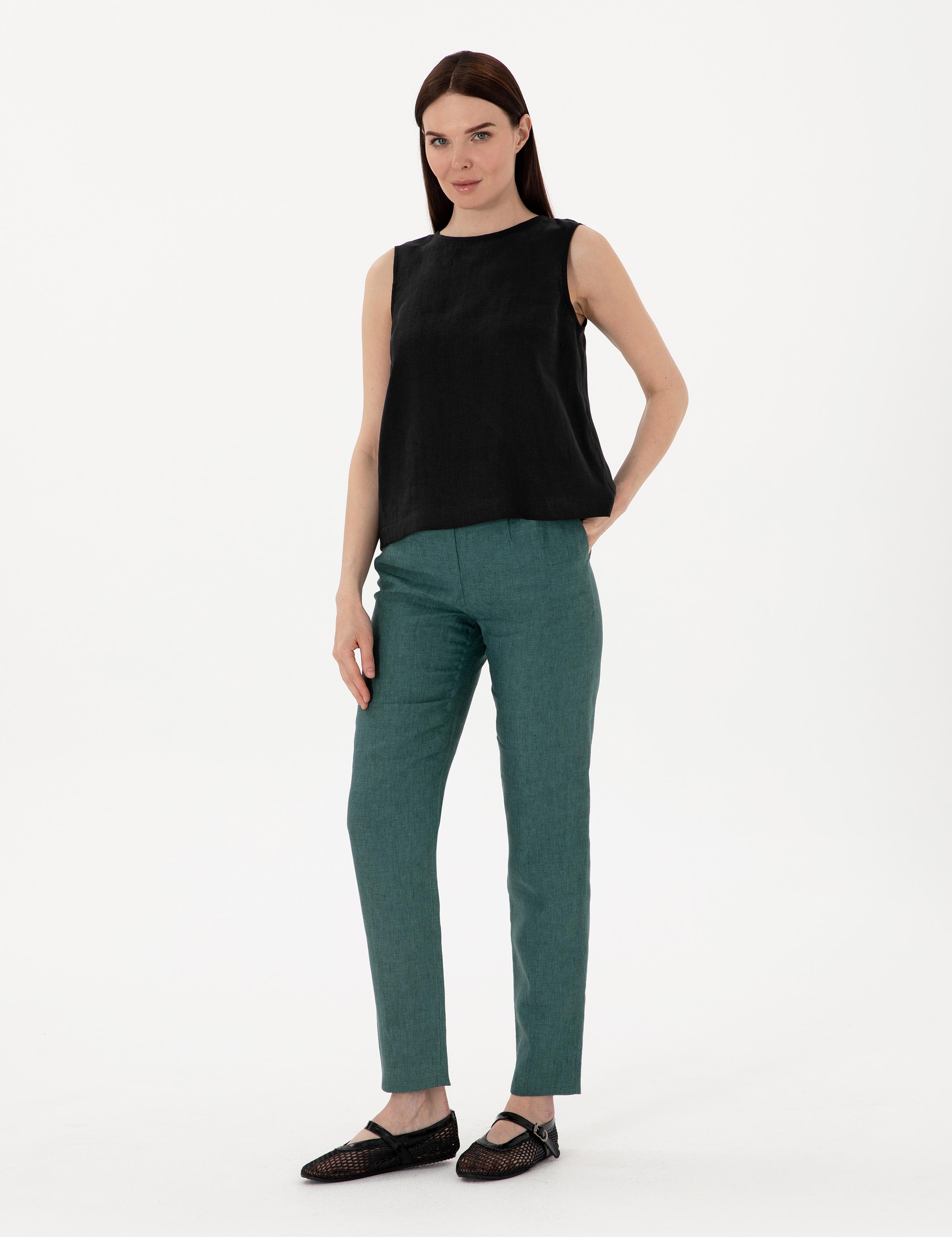 Siyah Regular Fit Keten Bluz