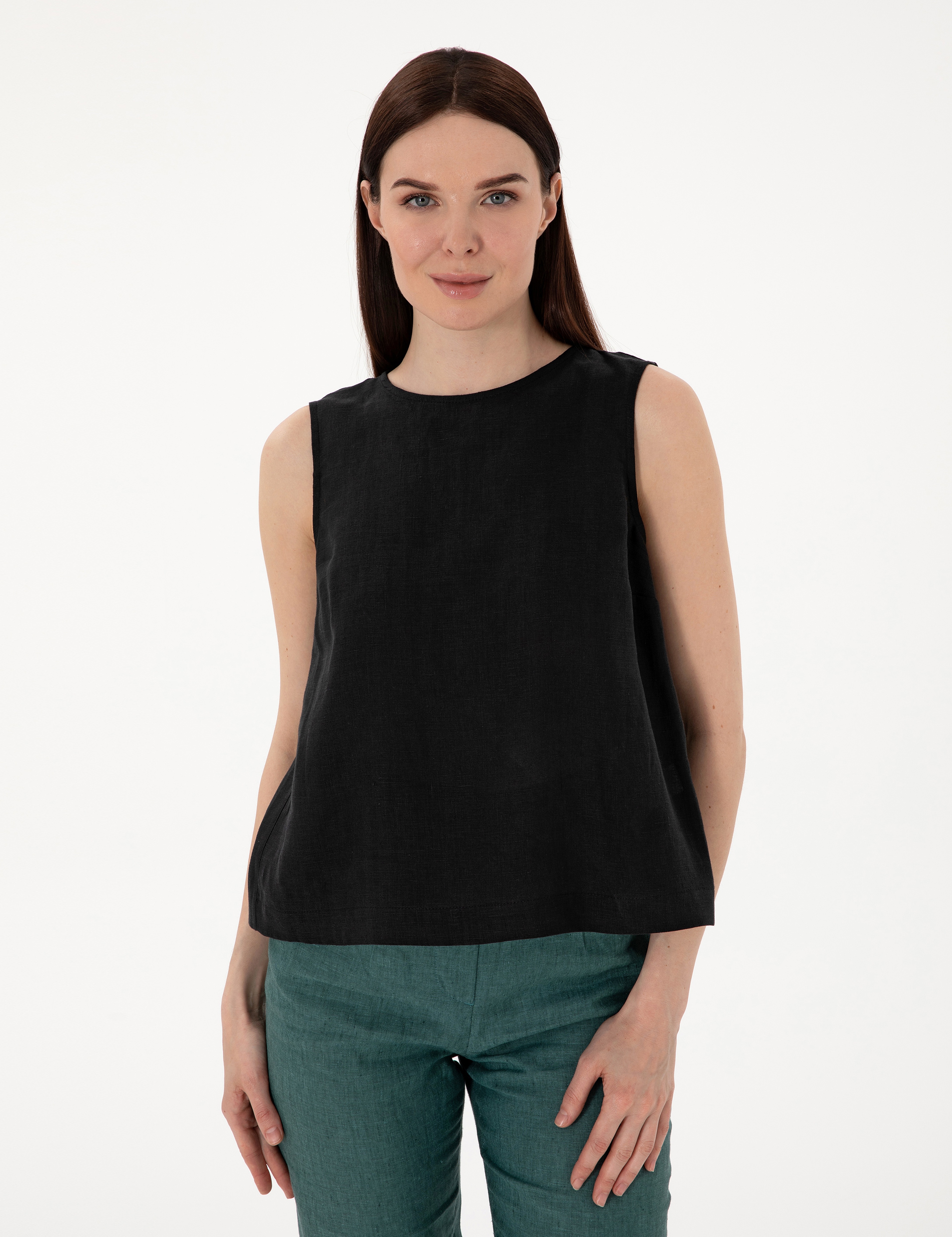 Siyah Regular Fit Keten Bluz - Image 3