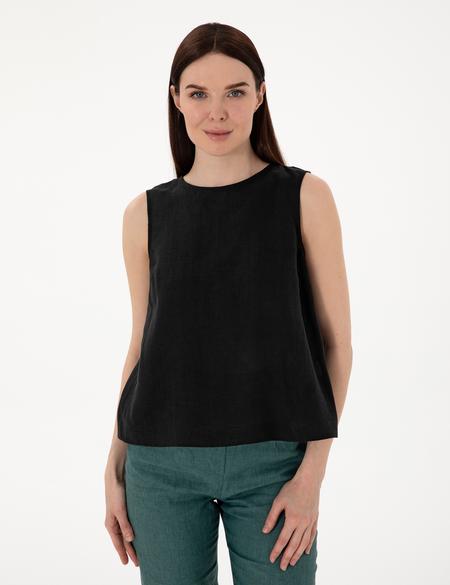 Siyah Regular Fit Keten Bluz - 50309346005