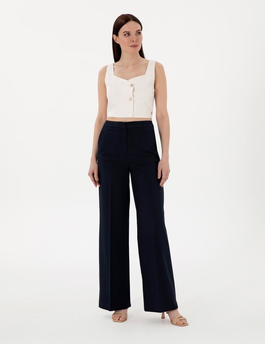 Lacivert Palazzo Kumaş Pantolon