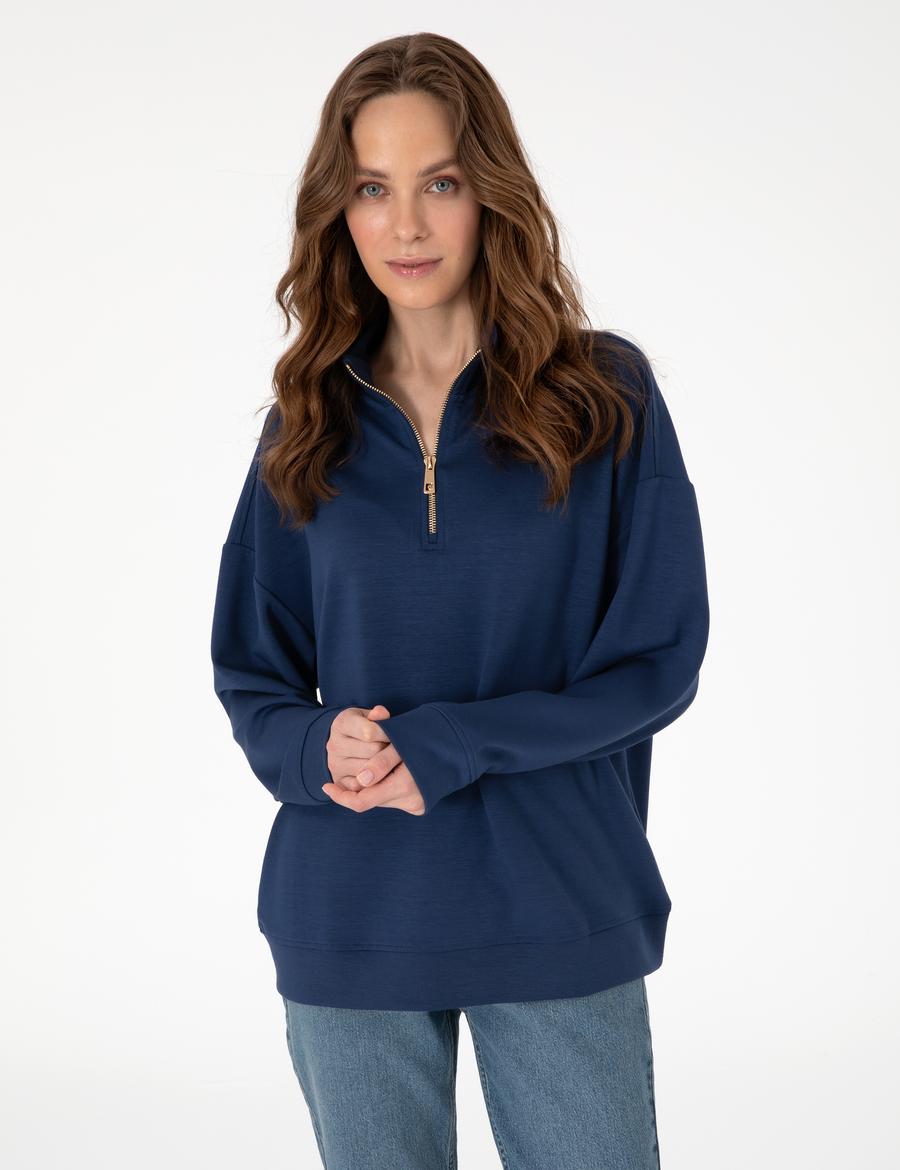 Lacivert Regular Fit Modal Kumaş Sweatshirt