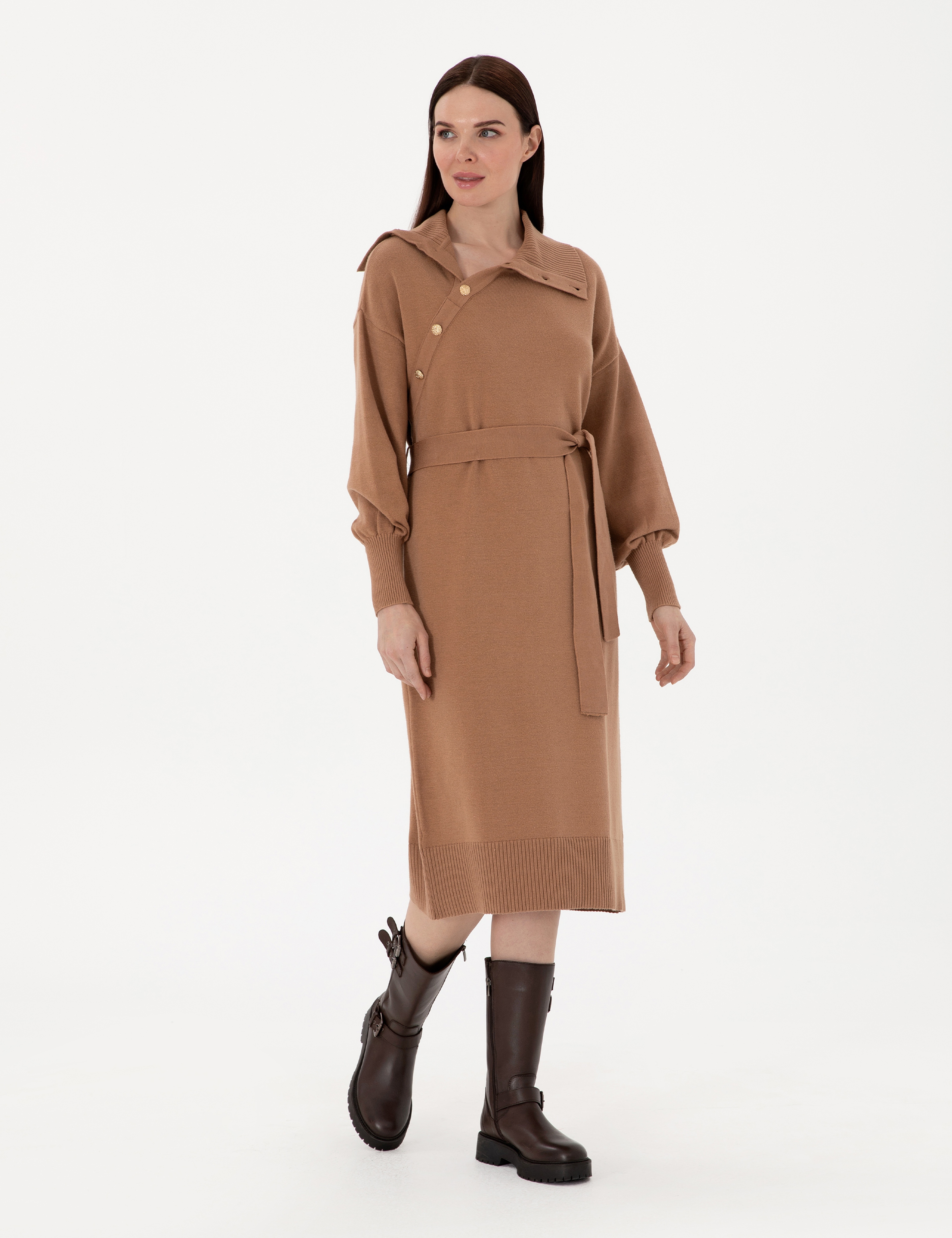 Camel Comfort Fit Triko Elbise