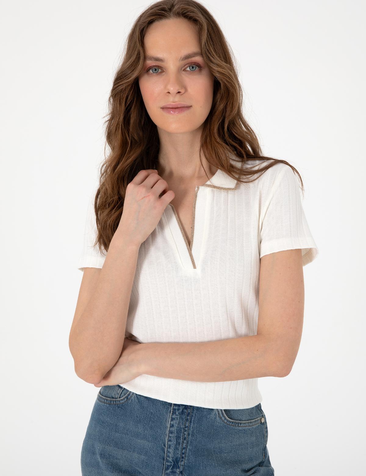 Ekru Slim Fit Basic Tişört - 50306039005