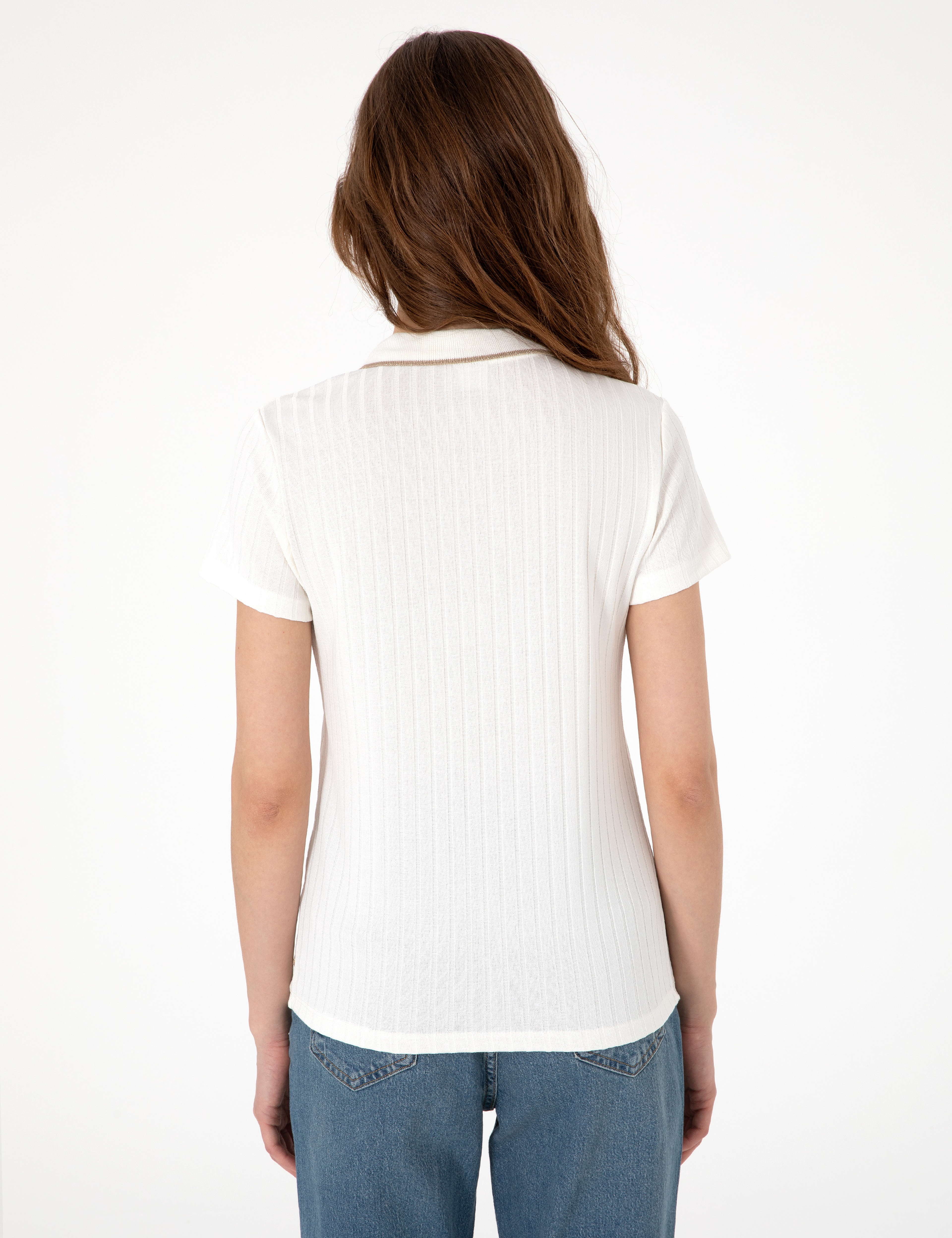 Ekru Slim Fit Basic Tişört - Image 5