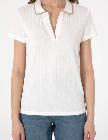 Ekru Slim Fit Basic Tişört