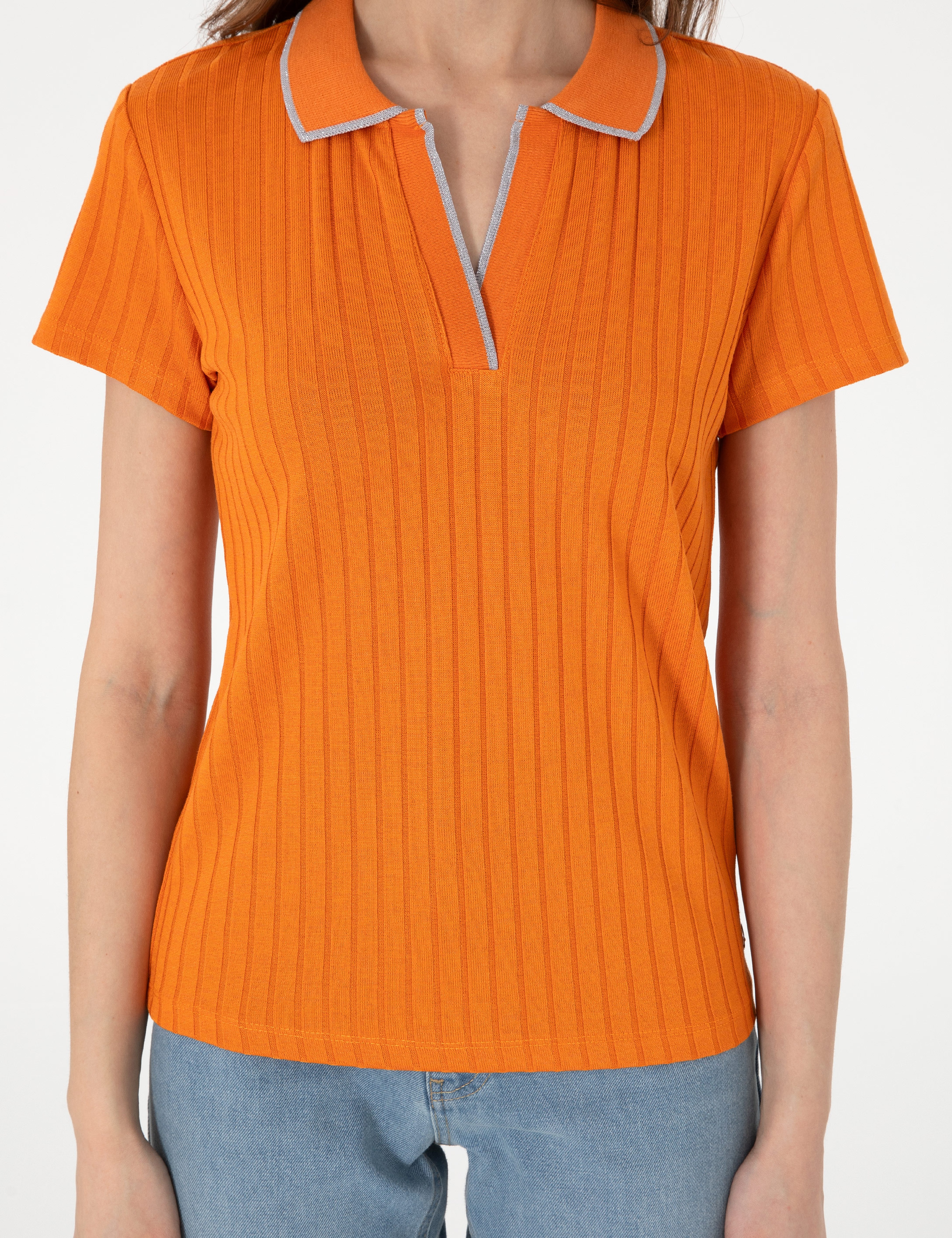 Turuncu Slim Fit Basic Tişört - Image 6